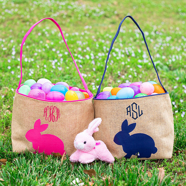 kids monogrammed easter baskets with eggs