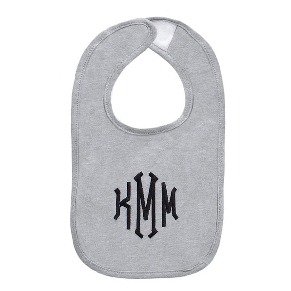 heather grey monogrammed baby bib