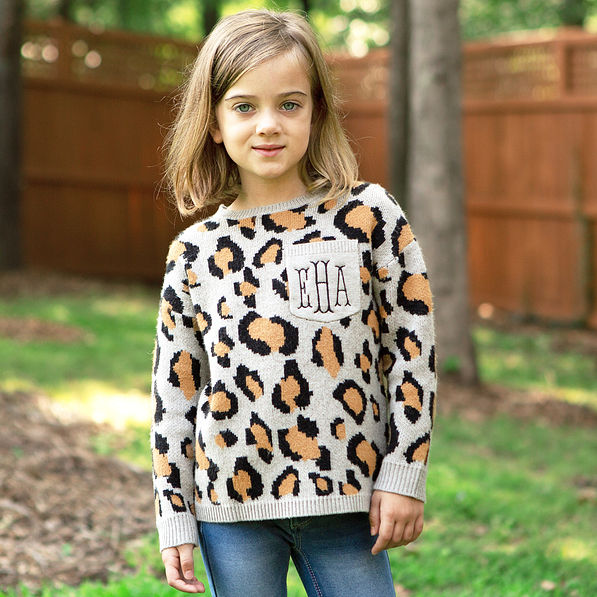 toddler girls monogrammed leopard boyfriend sweater