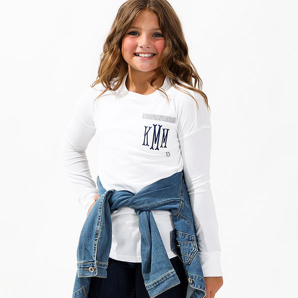 youth girls white long sleeve dockside tee with denim jacket