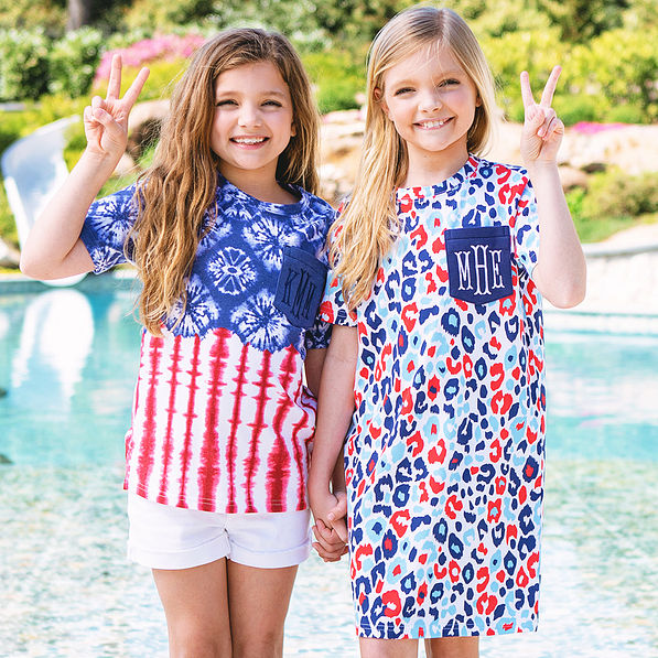 red white and blue monogrammed styles for kids