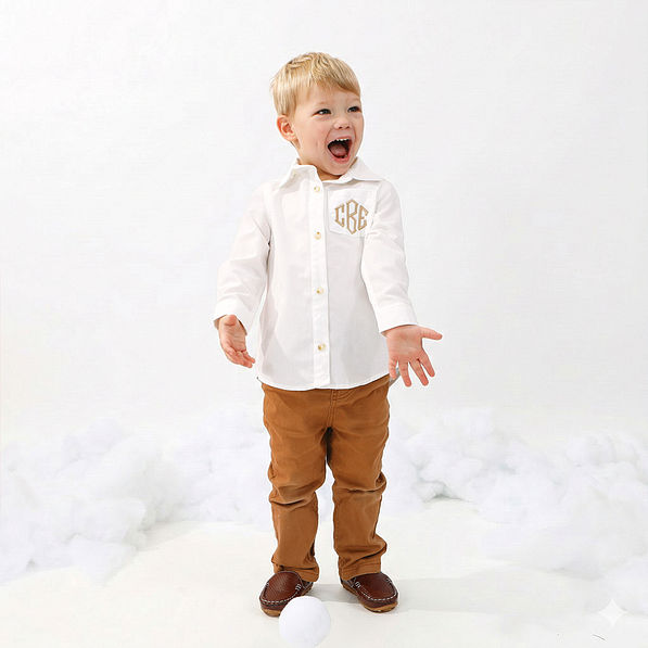 boys monogrammed button down tunic white