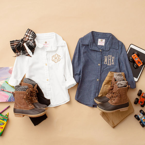 girls and boys white and chambray button down tunics