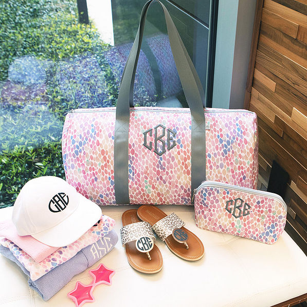 kids watercolor duffel and cosmetic bag