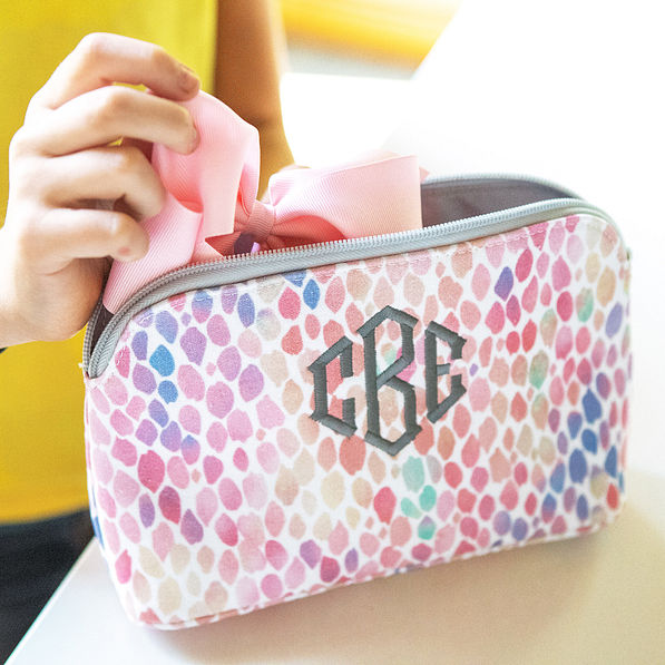 girls watercolor cosmetic case with hair bow