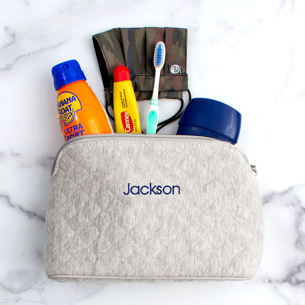 youth boys gray toiletry bag with contents