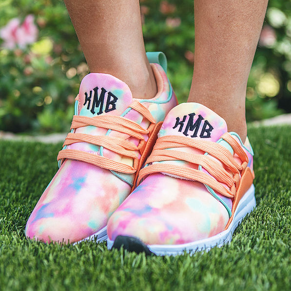 monogrammed rainbow tie dye girls sneakers