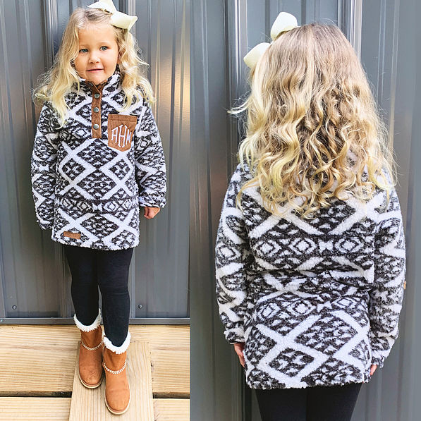 kids vintage sherpa pullover front and back