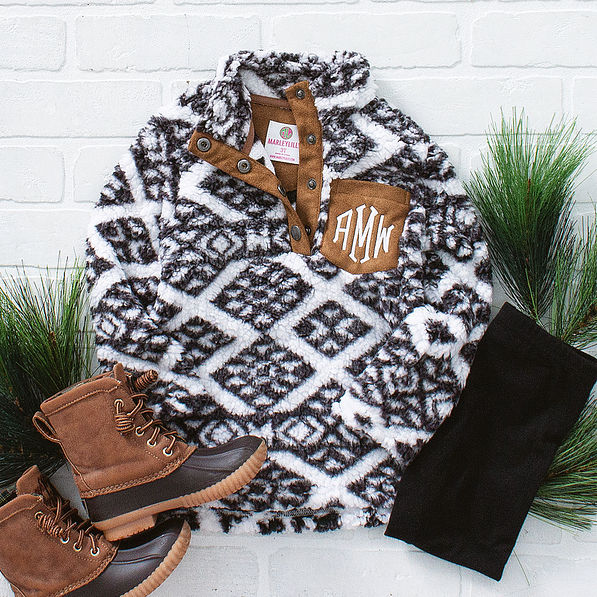 kids monogrammed vintage sherpa pullover outfit