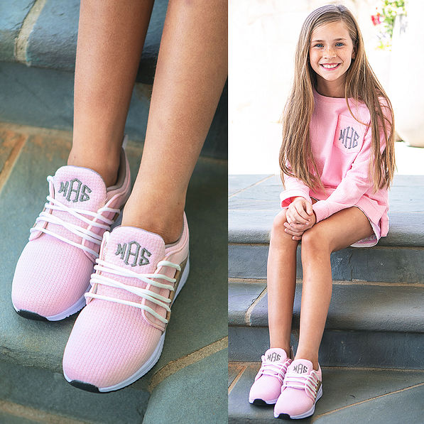 kids pink sneakers with pink shirt and shorts