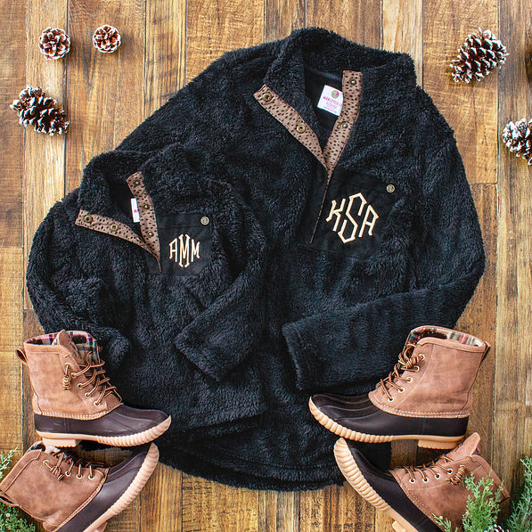 mom and me leopard sherpa pullovers