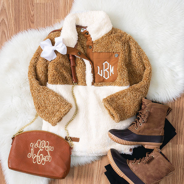 monogrammed kids cozy sherpa pullover outfit