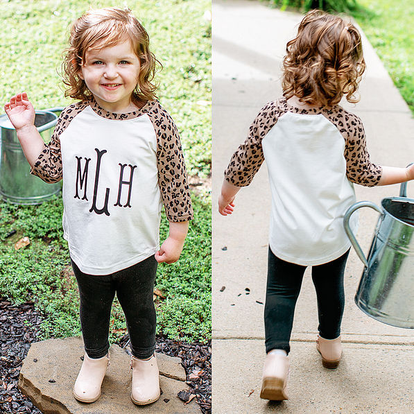 girls leopard raglan tunic front and back