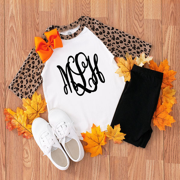 kids monogrammed leopard raglan tunic
