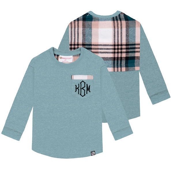 monogrammed kids plaid jersey in teal