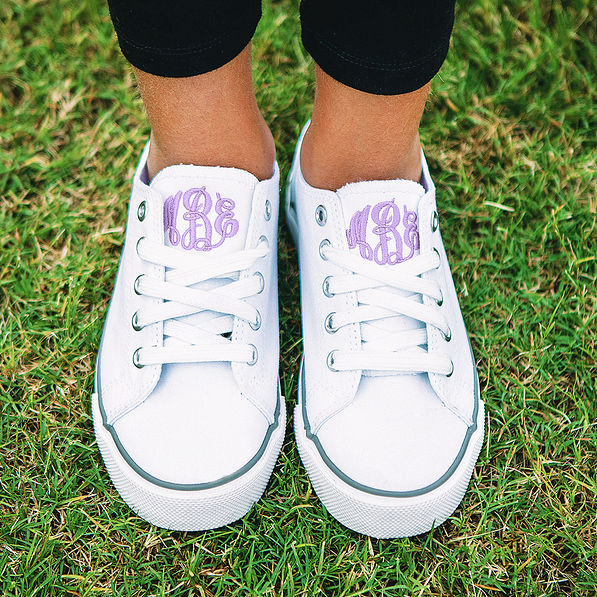 youth monogrammed sneakers in grass