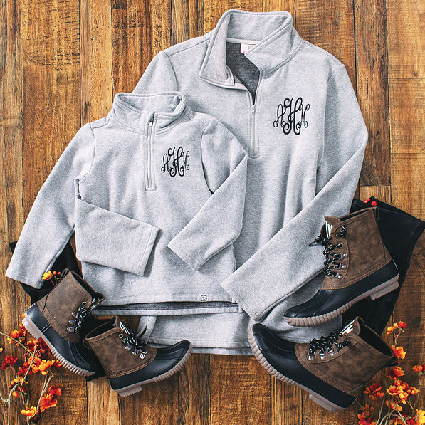 matching pullover outfits with dark brown duck boots