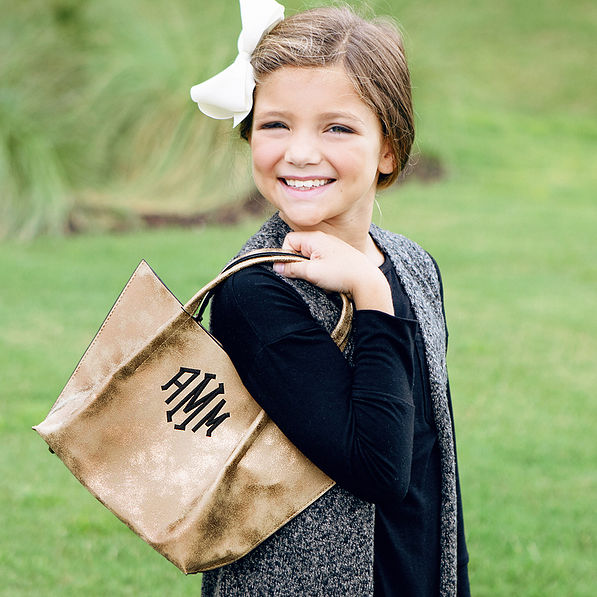 girls metallic tote bag with vest