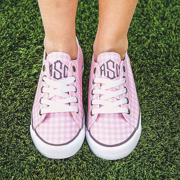 kids gingham sneakers on grass