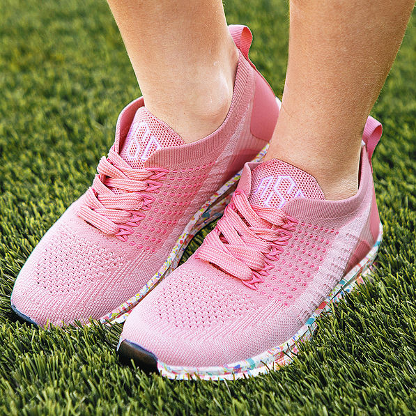 girls monogrammed confetti sneakers on grass