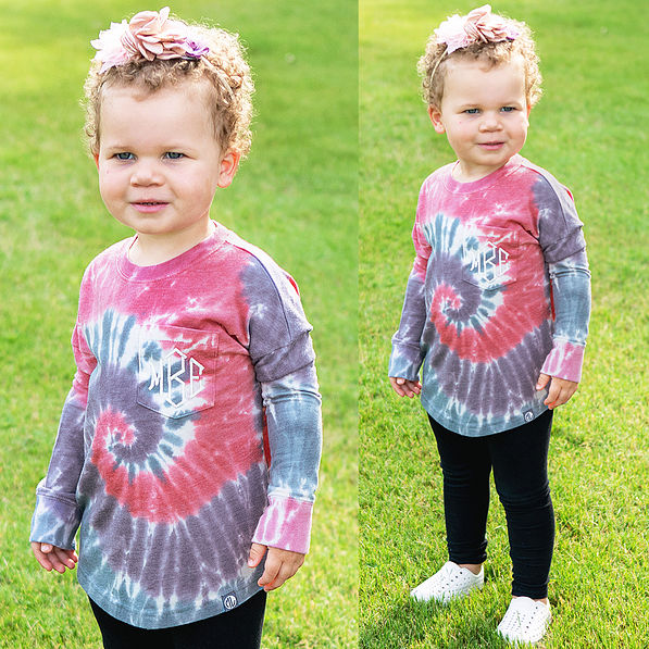 girls long sleeve tee with tie dye design