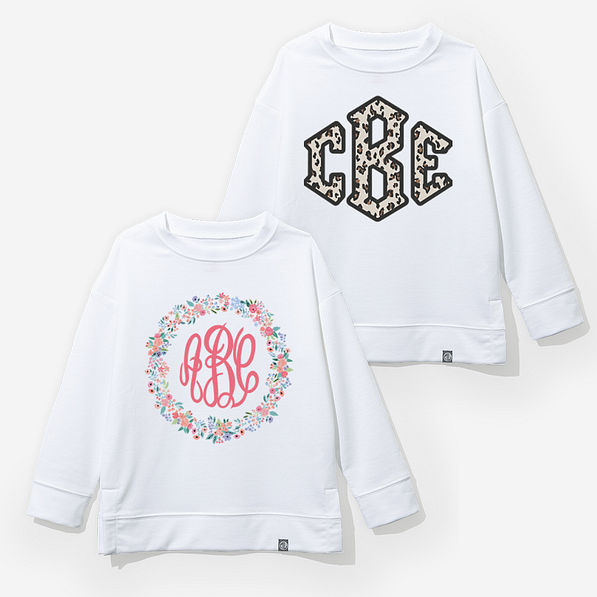 personalized kids crewneck sweatshirt 2025 with coral floral and leopard