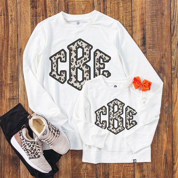 mom and me leopard white crewneck sweatshirts