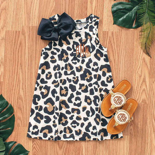 girls monogrammed leopard dress outfit