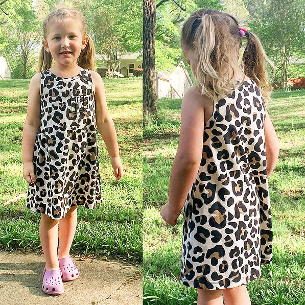 monogrammed girls dress with ivory leopard print