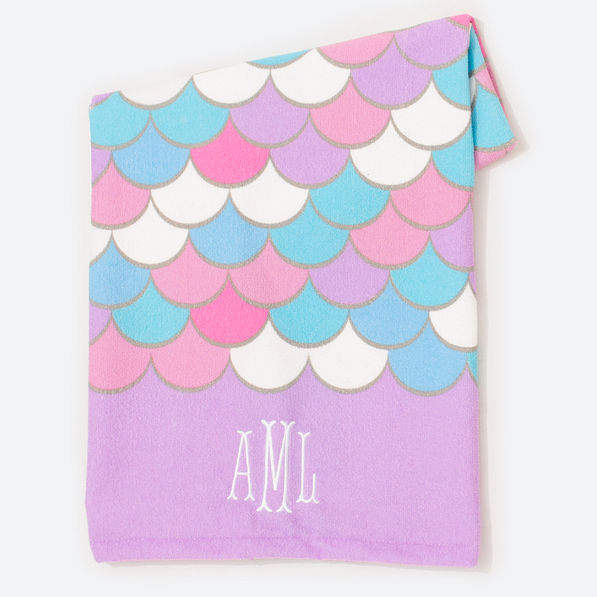 Monogrammed Kids Beach Towel in Mermaid
