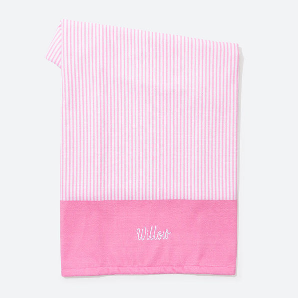 monogrammed kids beach towel in pink mini stripes