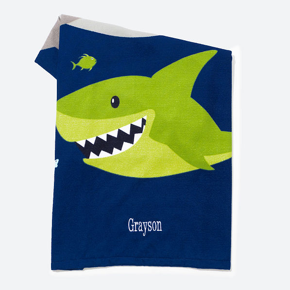 monogrammed kids beach towel in sharks