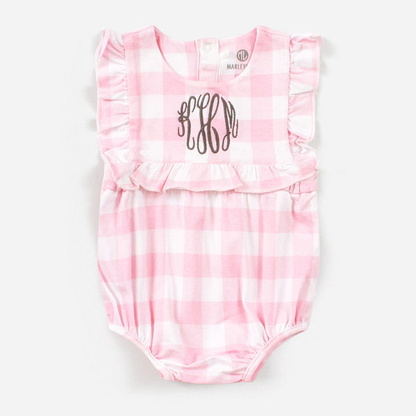 monogrammed baby bubble in pink gingham
