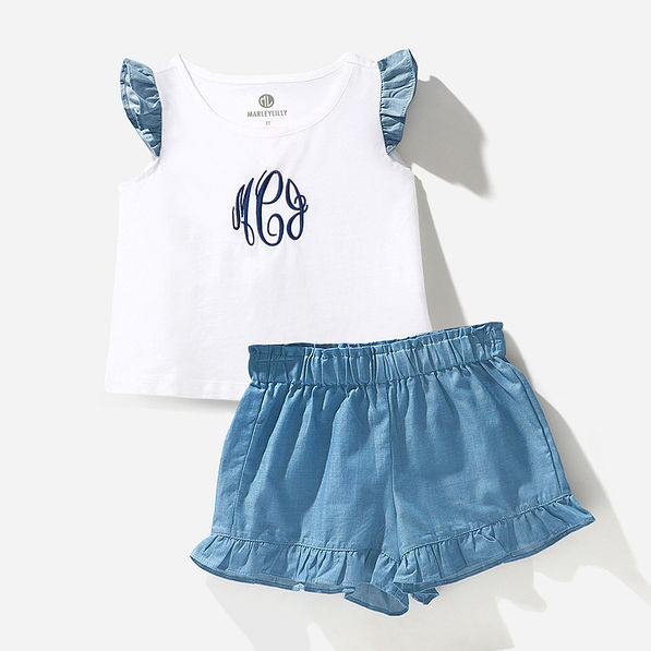 Claire & Charlie Toddler Girls Red Ruffle Shorts with Back to School Top main image 1
