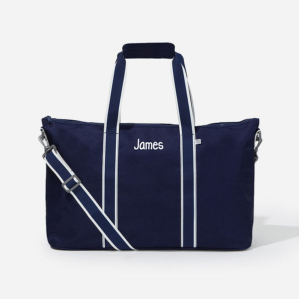 monogrammed kids weekend bag in navy casual block