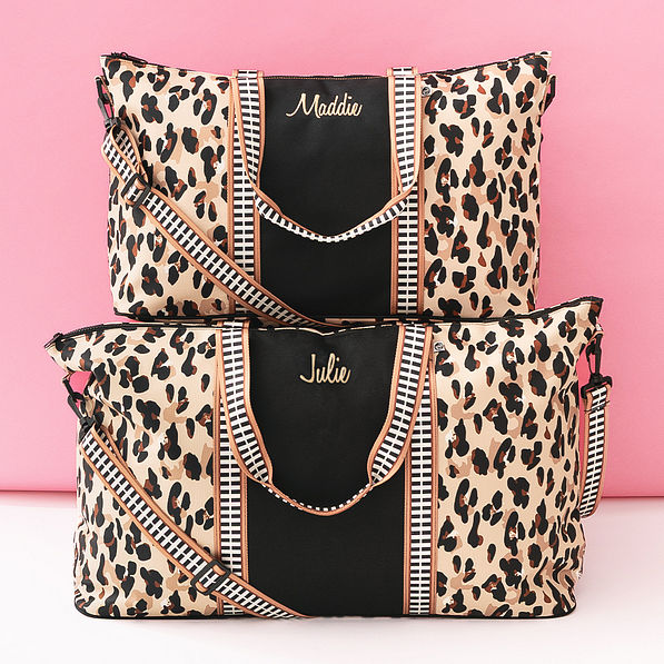 mom and me classic cheetah monogrammed weekend bags