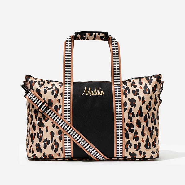 monogrammed kids weekend bag in classic cheetah