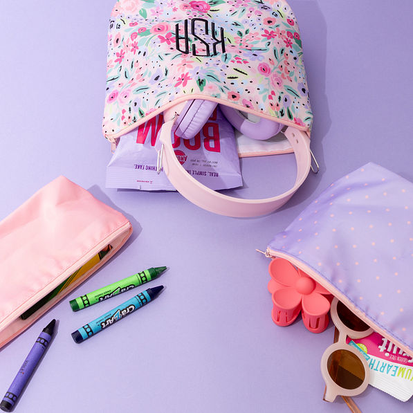 monogrammed kids toiletry bag in coral