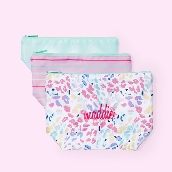 monogrammed kids toiletry bag in wild confetti