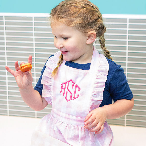 girls pink gingham monogrammed apron