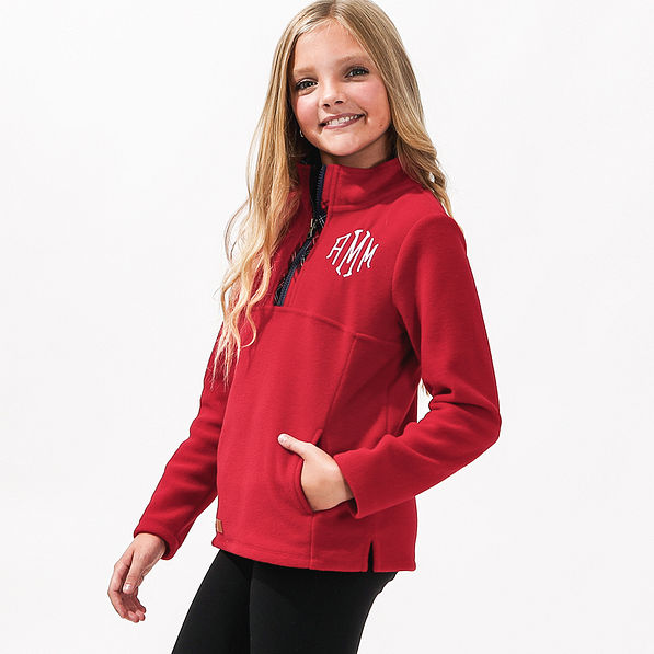 crimson kids colorblock fleece pullover up close