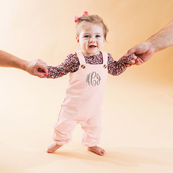 personalized kids pink overalls on baby