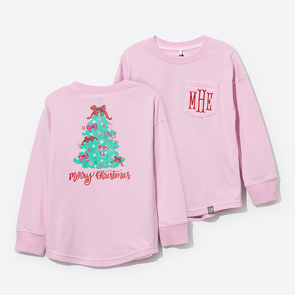 Monogrammed Kids Christmas Tree Shirt in Light Pink