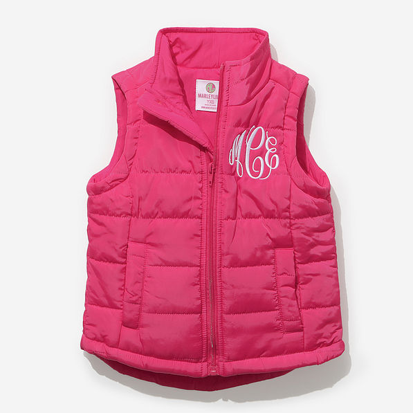 Monogrammed Kids Puffer Vest in Hot Pink