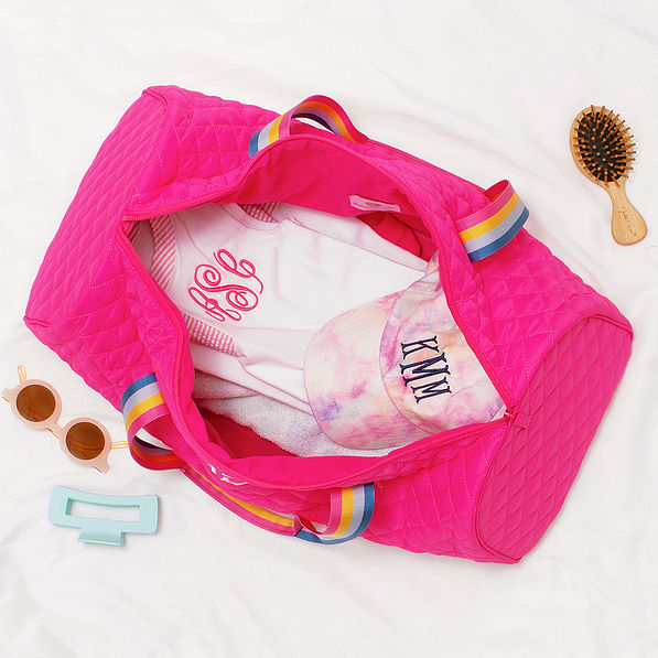 kids hot pink duffel bag packed