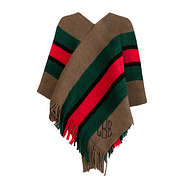 monogrammed kids striped poncho in tan