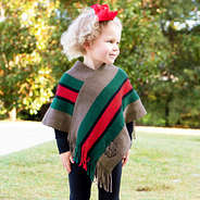 kids monogrammed poncho in tan, green, & red