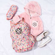 sherpa hoodie with coral floral bookbag and pencil case