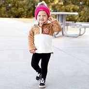 kids chunky knit beanie with sherpa pullover