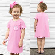 girls monogrammed pink scallop hem dress